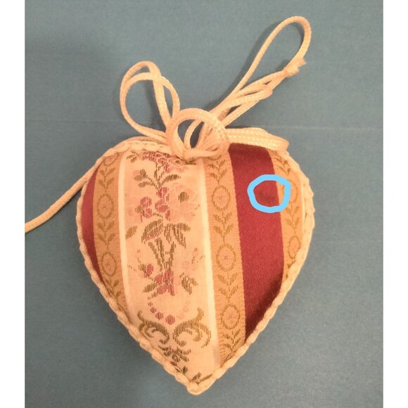 Victorian Brocade Heart  Ornament Valentine Christmas Fabric Red Floral Ribbon - Picture 6 of 6